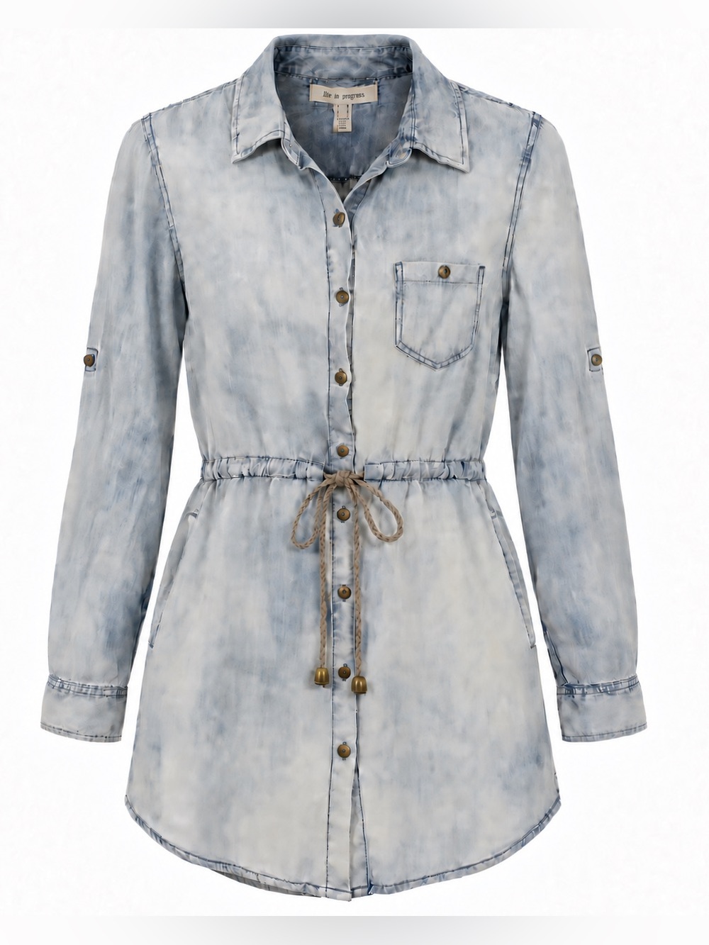 LIFE IN PROGRESS long denim shirt with tie - medium
